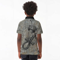 Aten Ancient Egyptian Kid Polo Shirt with Gray Astronomical Chart, Radiant Sun Disc Emblem, and Ankh - Wonder Print Shop