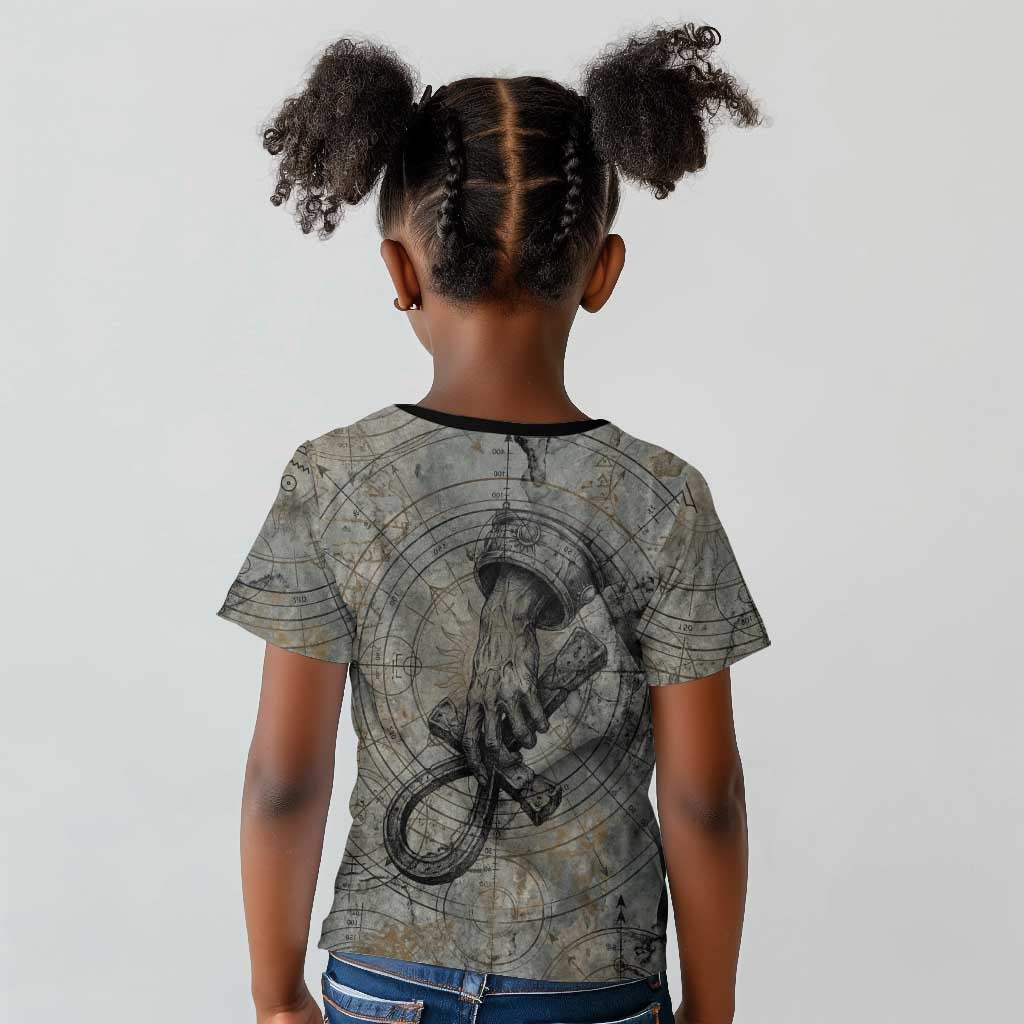 Aten Ancient Egyptian Kid T shirt with Gray Astronomical Chart, Radiant Sun Disc Emblem, and Ankh - Wonder Print Shop