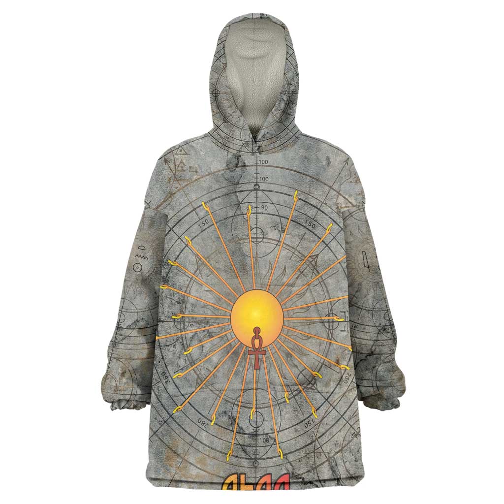 Aten Ancient Egyptian Kid Wearable Blanket Hoodie with Gray Astronomical Chart, Radiant Sun Disc Emblem, and Ankh - Wonder Print Shop