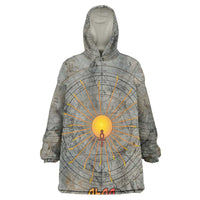 Aten Ancient Egyptian Kid Wearable Blanket Hoodie with Gray Astronomical Chart, Radiant Sun Disc Emblem, and Ankh - Wonder Print Shop