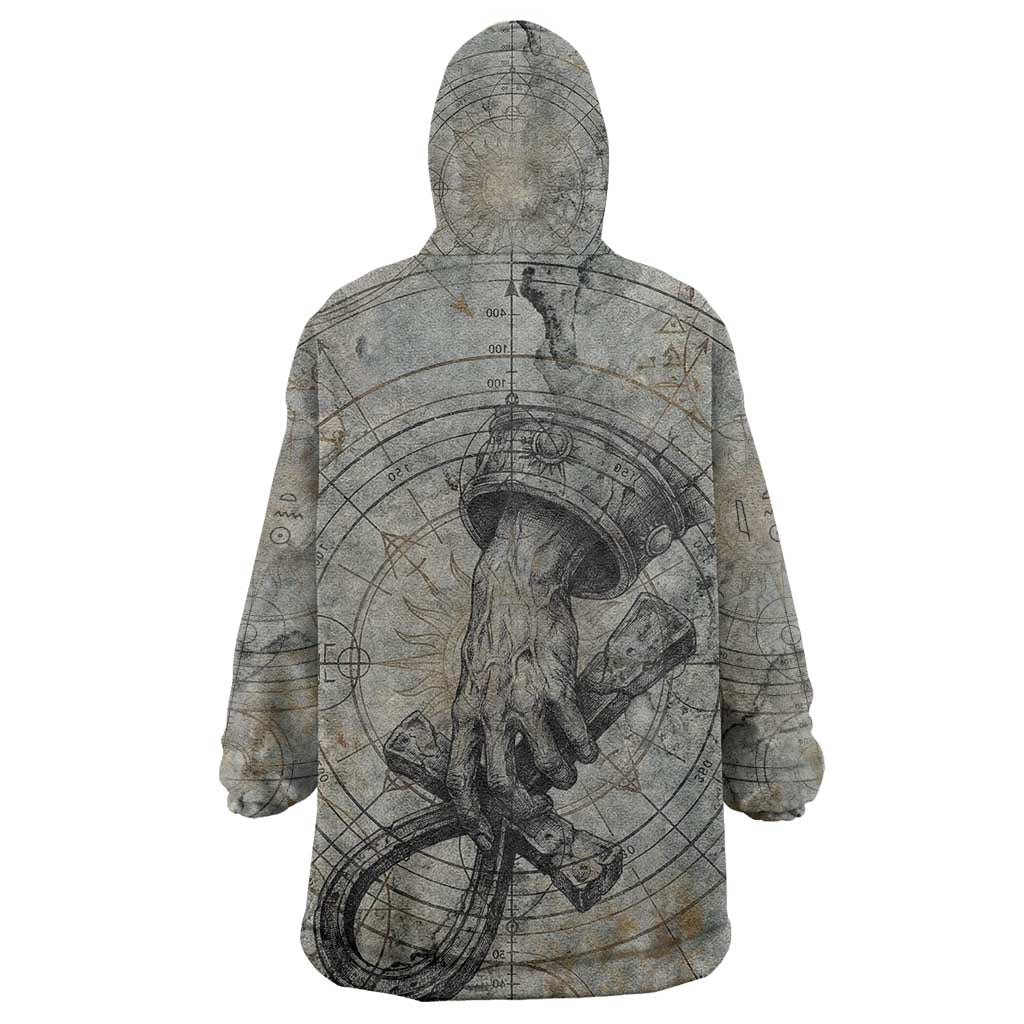 Aten Ancient Egyptian Kid Wearable Blanket Hoodie with Gray Astronomical Chart, Radiant Sun Disc Emblem, and Ankh - Wonder Print Shop