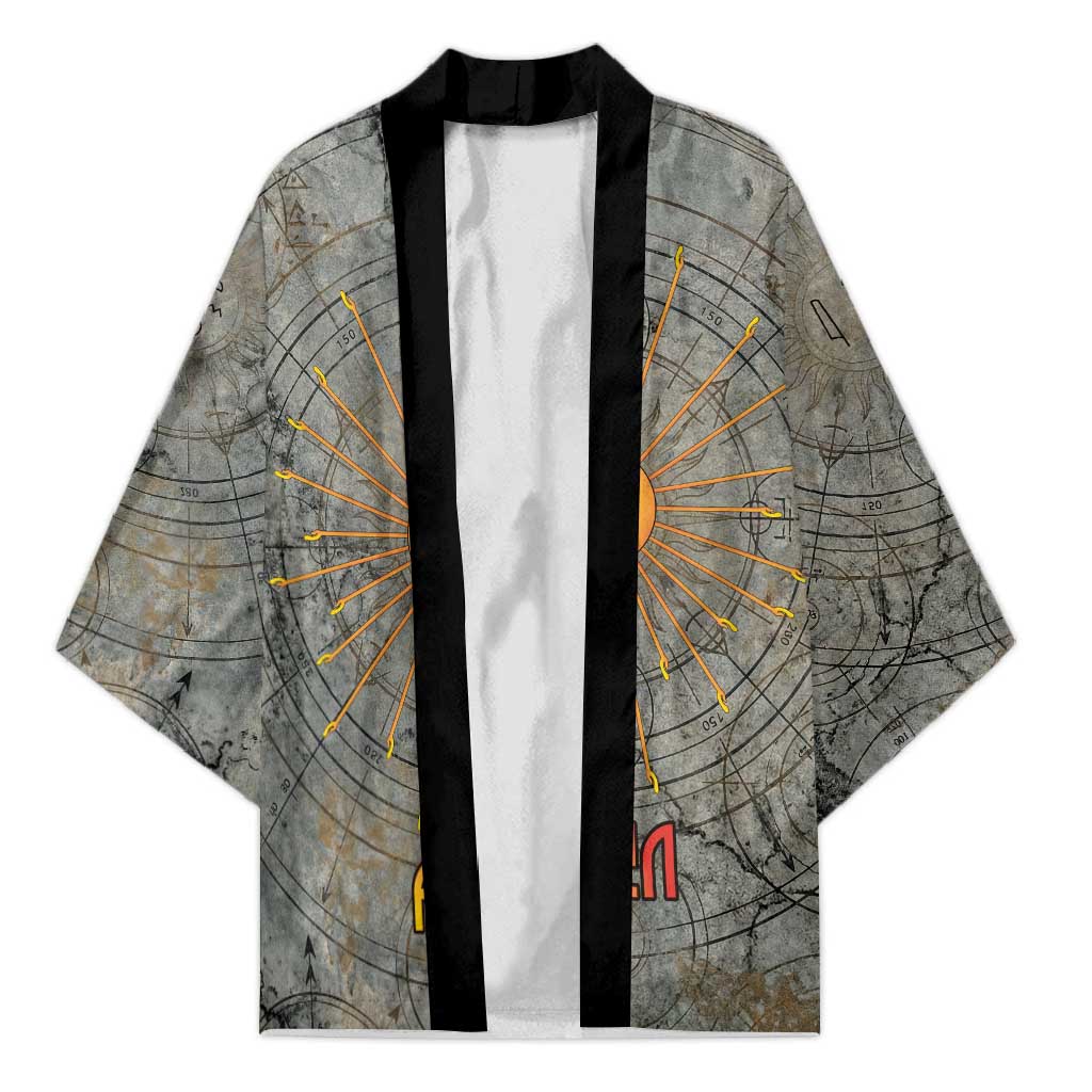 Aten Ancient Egyptian Kimono with Gray Astronomical Chart, Radiant Sun Disc Emblem, and Ankh - Wonder Print Shop