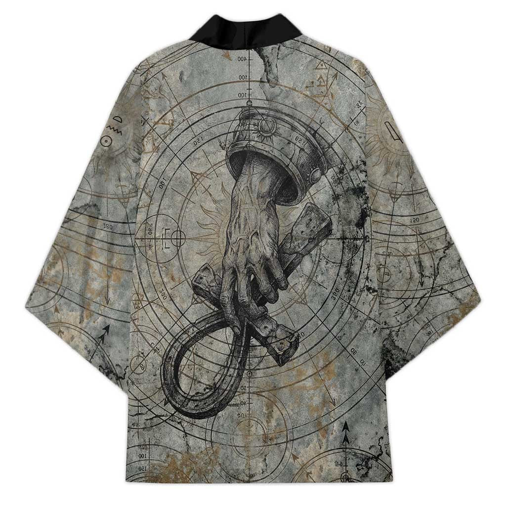 Aten Ancient Egyptian Kimono with Gray Astronomical Chart, Radiant Sun Disc Emblem, and Ankh - Wonder Print Shop