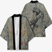 Aten Ancient Egyptian Kimono with Gray Astronomical Chart, Radiant Sun Disc Emblem, and Ankh - Wonder Print Shop