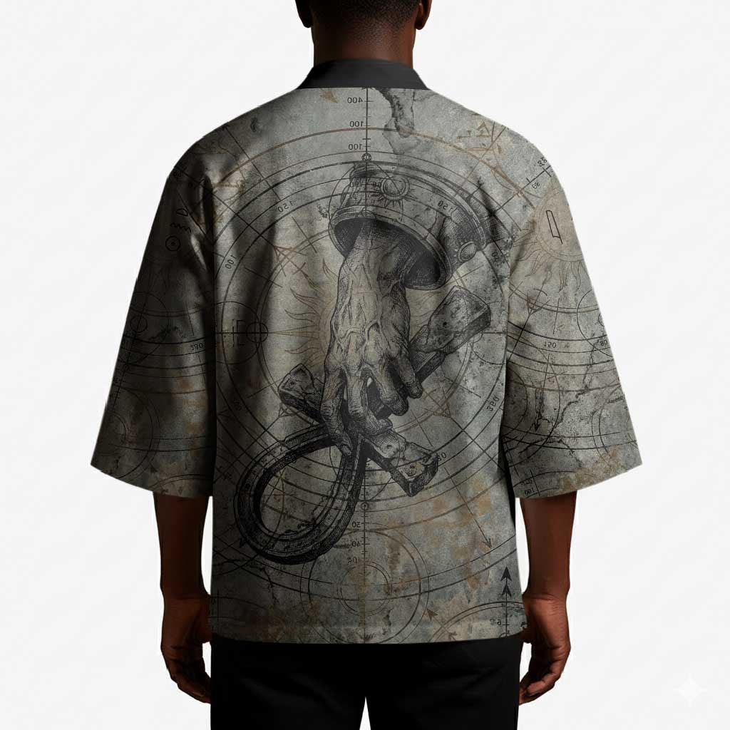 Aten Ancient Egyptian Kimono with Gray Astronomical Chart, Radiant Sun Disc Emblem, and Ankh - Wonder Print Shop