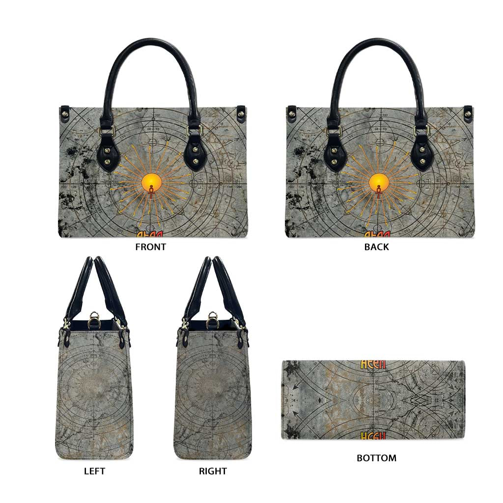 Aten Ancient Egyptian Leather Bag with Gray Astronomical Chart, Radiant Sun Disc Emblem, and Ankh - Wonder Print Shop