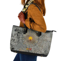 Aten Ancient Egyptian Leather Tote Bag with Gray Astronomical Chart, Radiant Sun Disc Emblem, and Ankh - Wonder Print Shop