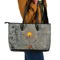 Aten Ancient Egyptian Leather Tote Bag with Gray Astronomical Chart, Radiant Sun Disc Emblem, and Ankh - Wonder Print Shop