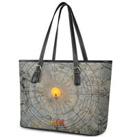 Aten Ancient Egyptian Leather Tote Bag with Gray Astronomical Chart, Radiant Sun Disc Emblem, and Ankh - Wonder Print Shop