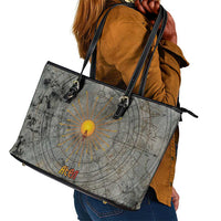 Aten Ancient Egyptian Leather Tote Bag with Gray Astronomical Chart, Radiant Sun Disc Emblem, and Ankh - Wonder Print Shop