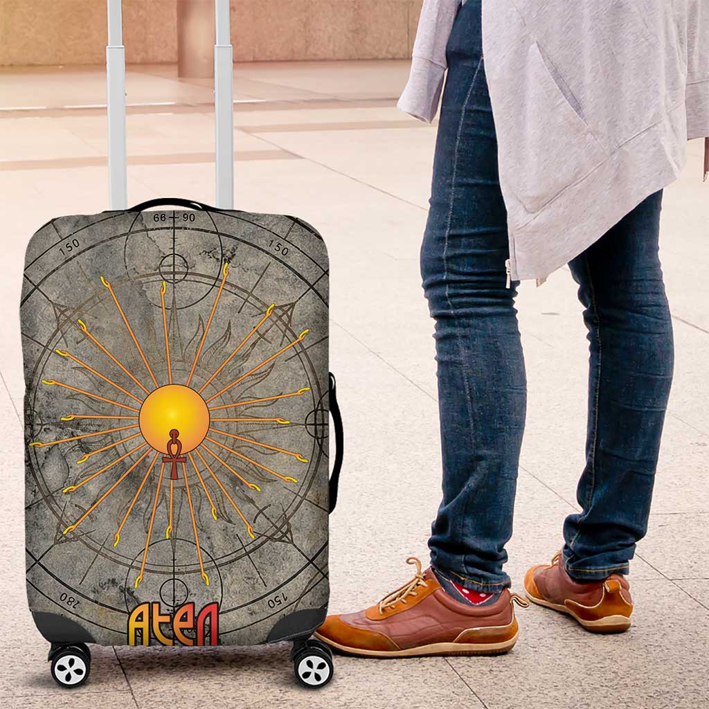 Aten Ancient Egyptian Luggage Cover with Gray Astronomical Chart, Radiant Sun Disc Emblem, and Ankh - Wonder Print Shop