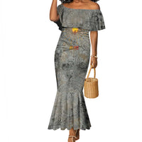 Aten Ancient Egyptian Mermaid Dress with Gray Astronomical Chart, Radiant Sun Disc Emblem, and Ankh - Wonder Print Shop