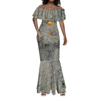 Aten Ancient Egyptian Mermaid Dress with Gray Astronomical Chart, Radiant Sun Disc Emblem, and Ankh - Wonder Print Shop