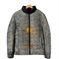 Aten Ancient Egyptian Padded Jacket with Gray Astronomical Chart, Radiant Sun Disc Emblem, and Ankh - Wonder Print Shop