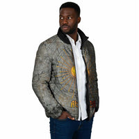Aten Ancient Egyptian Padded Jacket with Gray Astronomical Chart, Radiant Sun Disc Emblem, and Ankh - Wonder Print Shop