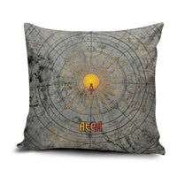 Aten Ancient Egyptian Pillow Cover with Gray Astronomical Chart, Radiant Sun Disc Emblem, and Ankh - Wonder Print Shop