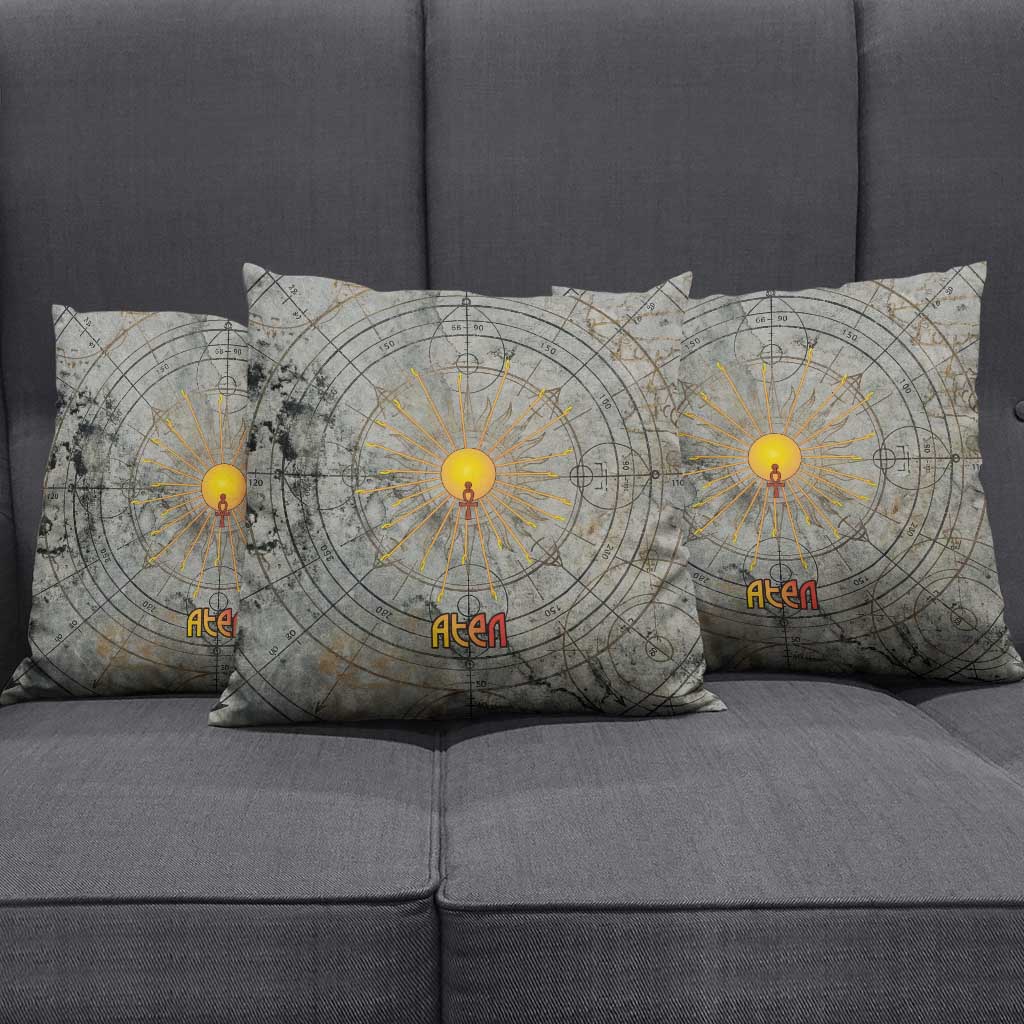 Aten Ancient Egyptian Pillow Cover with Gray Astronomical Chart, Radiant Sun Disc Emblem, and Ankh - Wonder Print Shop
