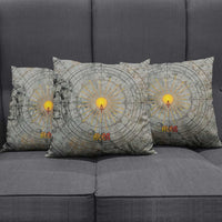 Aten Ancient Egyptian Pillow Cover with Gray Astronomical Chart, Radiant Sun Disc Emblem, and Ankh - Wonder Print Shop