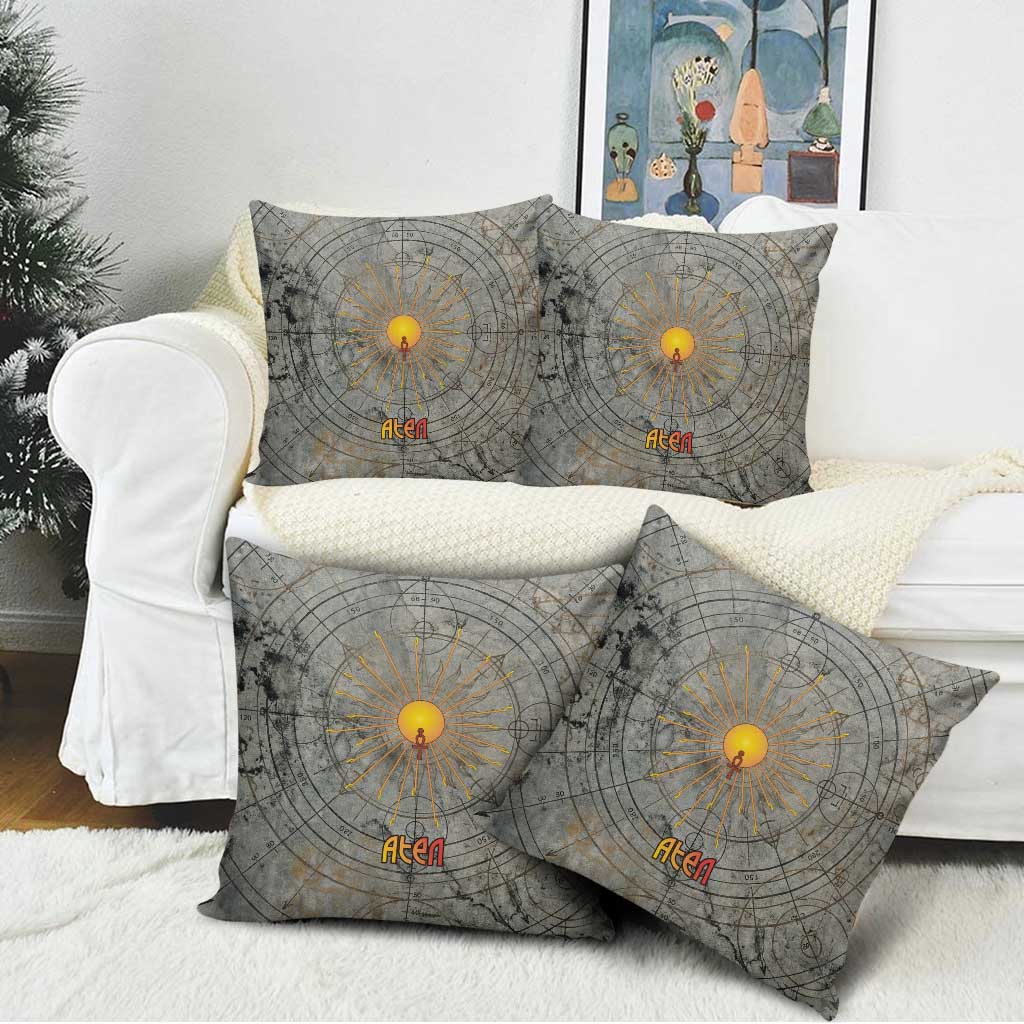 Aten Ancient Egyptian Pillow Cover with Gray Astronomical Chart, Radiant Sun Disc Emblem, and Ankh - Wonder Print Shop