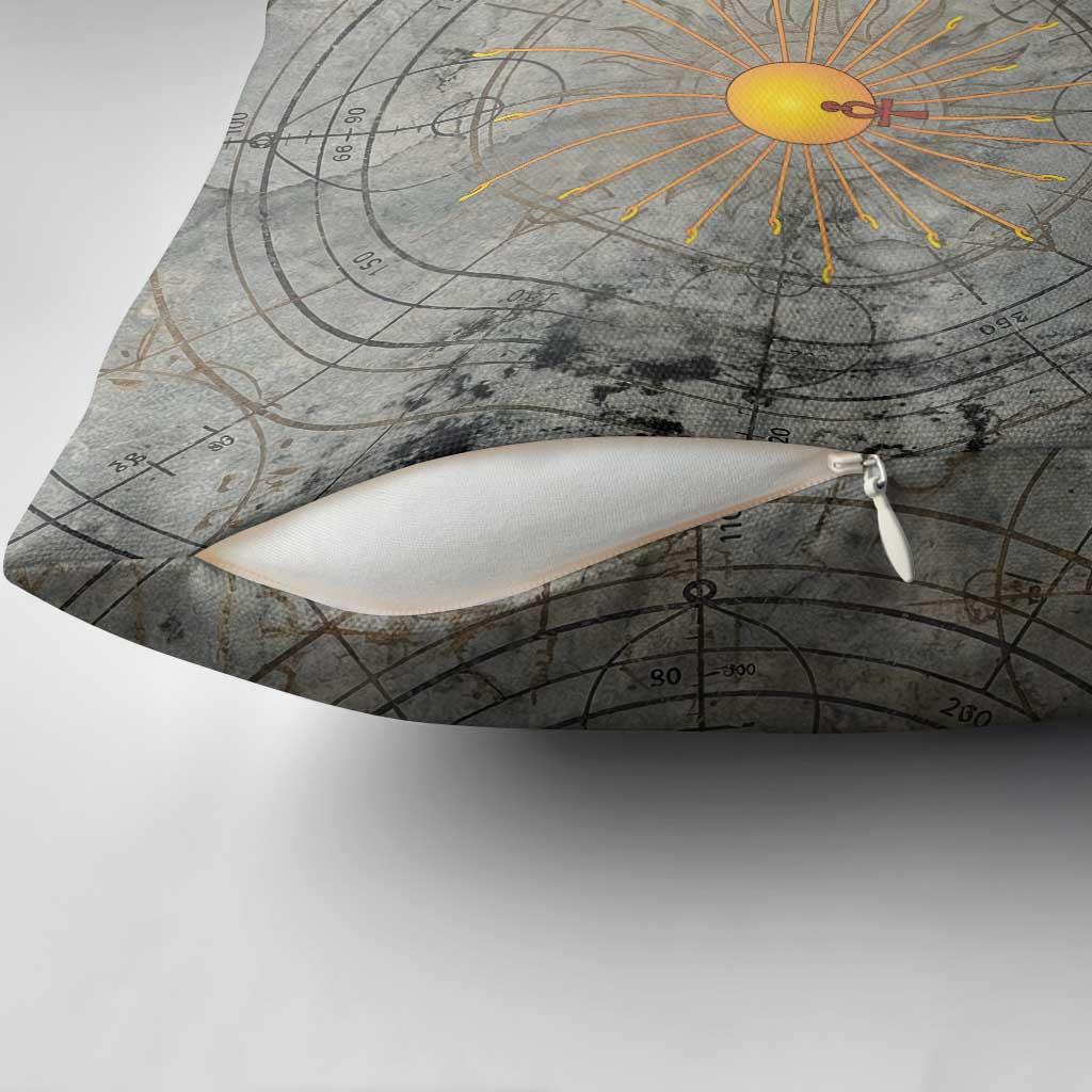 Aten Ancient Egyptian Pillow Cover with Gray Astronomical Chart, Radiant Sun Disc Emblem, and Ankh - Wonder Print Shop