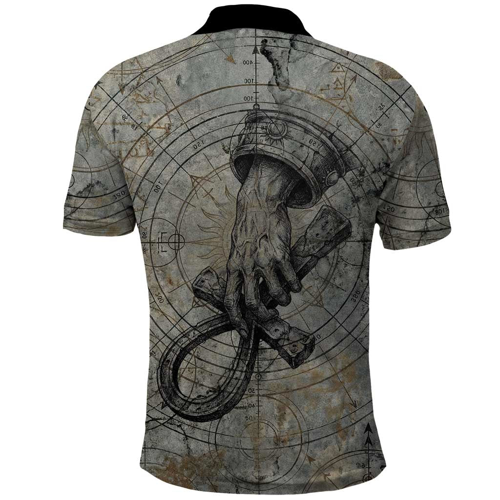 Aten Ancient Egyptian Polo Shirt with Gray Astronomical Chart, Radiant Sun Disc Emblem, and Ankh - Wonder Print Shop