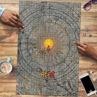 Aten Ancient Egyptian Puzzle with Gray Astronomical Chart, Radiant Sun Disc Emblem, and Ankh - Wonder Print Shop