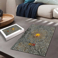 Aten Ancient Egyptian Puzzle with Gray Astronomical Chart, Radiant Sun Disc Emblem, and Ankh - Wonder Print Shop