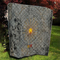 Aten Ancient Egyptian Quilt with Gray Astronomical Chart, Radiant Sun Disc Emblem, and Ankh - Wonder Print Shop