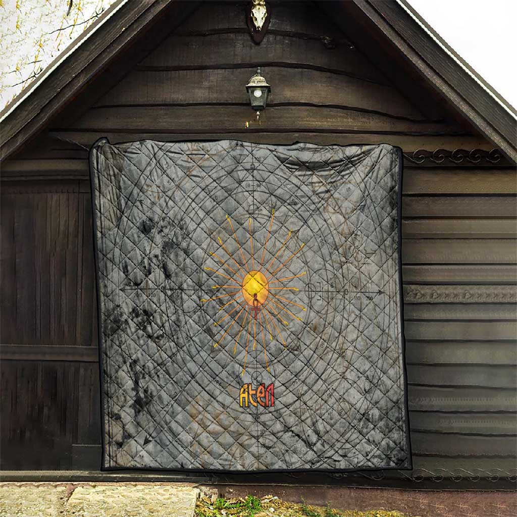 Aten Ancient Egyptian Quilt with Gray Astronomical Chart, Radiant Sun Disc Emblem, and Ankh - Wonder Print Shop