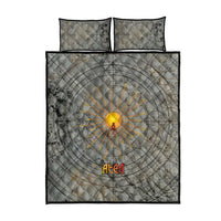 Aten Ancient Egyptian Quilt Bed Set with Gray Astronomical Chart, Radiant Sun Disc Emblem, and Ankh - Wonder Print Shop