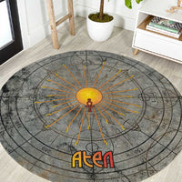 Aten Ancient Egyptian Round Carpet with Gray Astronomical Chart, Radiant Sun Disc Emblem, and Ankh - Wonder Print Shop