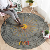 Aten Ancient Egyptian Round Carpet with Gray Astronomical Chart, Radiant Sun Disc Emblem, and Ankh - Wonder Print Shop