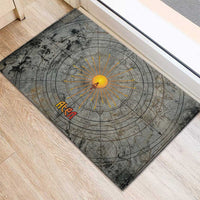 Aten Ancient Egyptian Rubber Doormat with Gray Astronomical Chart, Radiant Sun Disc Emblem, and Ankh - Wonder Print Shop