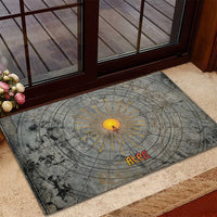 Aten Ancient Egyptian Rubber Doormat with Gray Astronomical Chart, Radiant Sun Disc Emblem, and Ankh - Wonder Print Shop