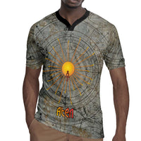 Aten Ancient Egyptian Rugby Jersey with Gray Astronomical Chart, Radiant Sun Disc Emblem, and Ankh - Wonder Print Shop