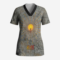 Aten Ancient Egyptian Scrub Top with Gray Astronomical Chart, Radiant Sun Disc Emblem, and Ankh - Wonder Print Shop