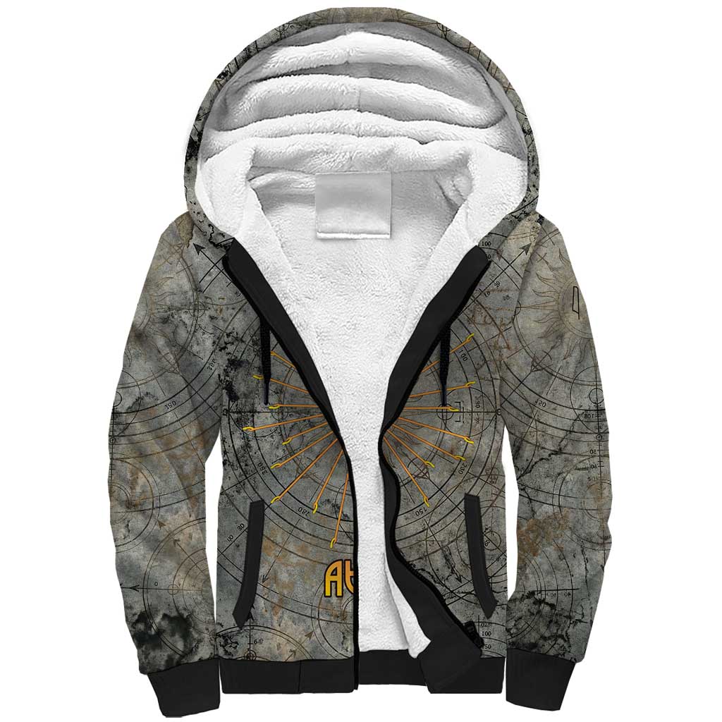 Aten Ancient Egyptian Sherpa Hoodie with Gray Astronomical Chart, Radiant Sun Disc Emblem, and Ankh - Wonder Print Shop