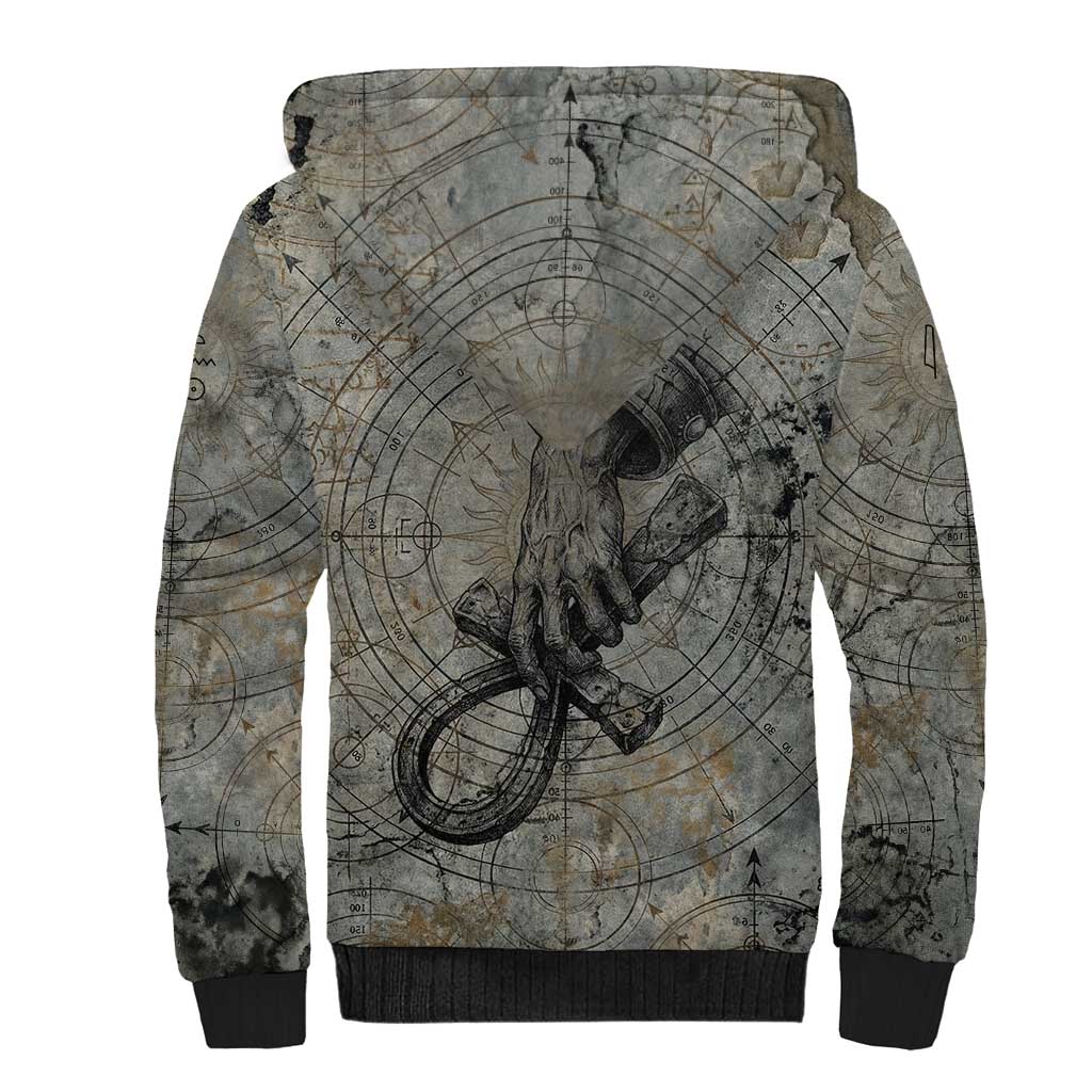 Aten Ancient Egyptian Sherpa Hoodie with Gray Astronomical Chart, Radiant Sun Disc Emblem, and Ankh - Wonder Print Shop