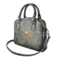 Aten Ancient Egyptian Shoulder Handbag with Gray Astronomical Chart, Radiant Sun Disc Emblem, and Ankh - Wonder Print Shop