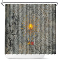 Aten Ancient Egyptian Shower Curtain with Gray Astronomical Chart, Radiant Sun Disc Emblem, and Ankh - Wonder Print Shop