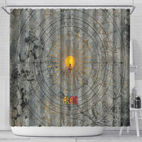 Aten Ancient Egyptian Shower Curtain with Gray Astronomical Chart, Radiant Sun Disc Emblem, and Ankh - Wonder Print Shop