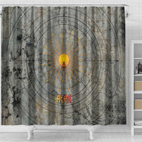 Aten Ancient Egyptian Shower Curtain with Gray Astronomical Chart, Radiant Sun Disc Emblem, and Ankh - Wonder Print Shop