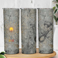 Aten Ancient Egyptian Skinny Tumbler with Gray Astronomical Chart, Radiant Sun Disc Emblem, and Ankh - Wonder Print Shop