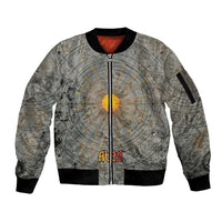 Aten Ancient Egyptian Sleeve Zip Bomber Jacket with Gray Astronomical Chart, Radiant Sun Disc Emblem, and Ankh - Wonder Print Shop