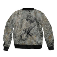 Aten Ancient Egyptian Sleeve Zip Bomber Jacket with Gray Astronomical Chart, Radiant Sun Disc Emblem, and Ankh - Wonder Print Shop