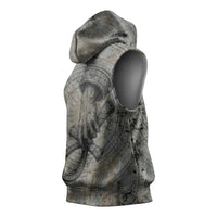 Aten Ancient Egyptian Sleeveless Hoodie with Gray Astronomical Chart, Radiant Sun Disc Emblem, and Ankh - Wonder Print Shop