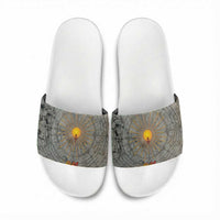 Aten Ancient Egyptian Slide Sandals with Gray Astronomical Chart, Radiant Sun Disc Emblem, and Ankh - Wonder Print Shop
