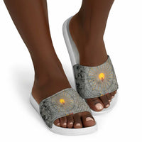 Aten Ancient Egyptian Slide Sandals with Gray Astronomical Chart, Radiant Sun Disc Emblem, and Ankh - Wonder Print Shop