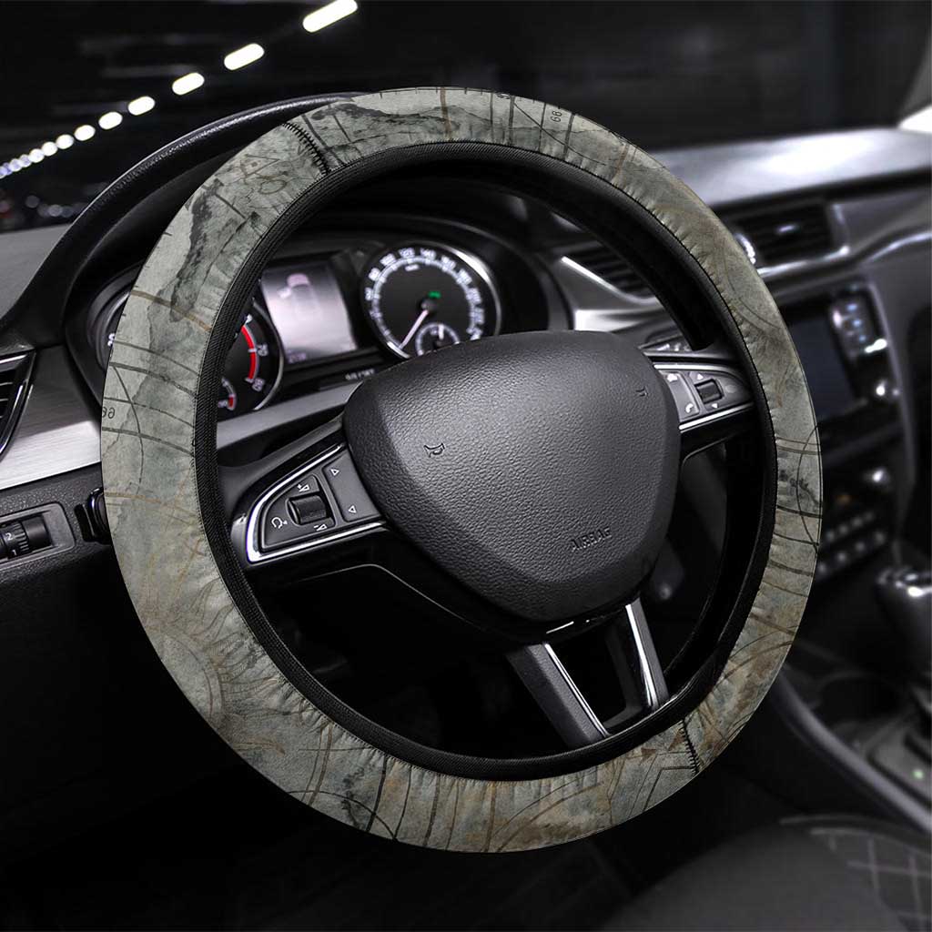 Aten Ancient Egyptian Steering Wheel Cover with Gray Astronomical Chart, Radiant Sun Disc Emblem, and Ankh - Wonder Print Shop