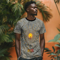 Aten Ancient Egyptian T shirt with Gray Astronomical Chart, Radiant Sun Disc Emblem, and Ankh - Wonder Print Shop